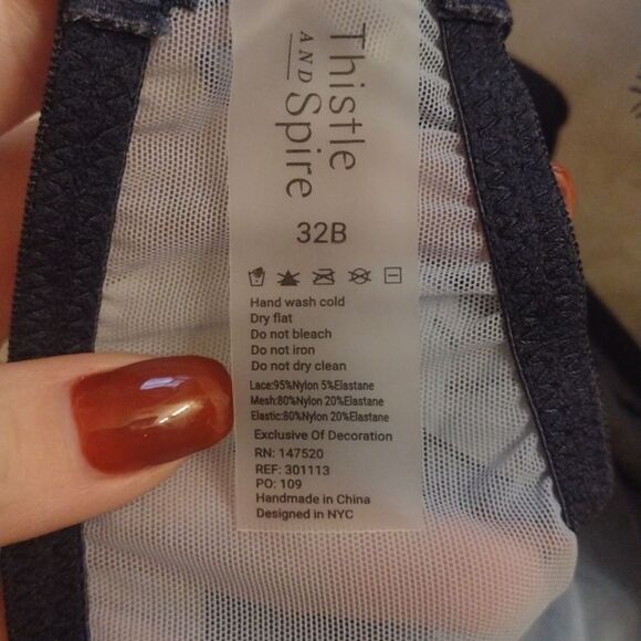 NWT Thistle and Spire Bralett Halter back Denim blue color strappy lace size 32B - Picture 9 of 9